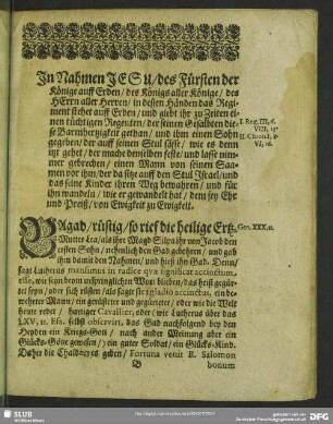 Predigt : Huldigungs-Predigt, [allgem. Eingang], Textus, Eingang, Abhandlung