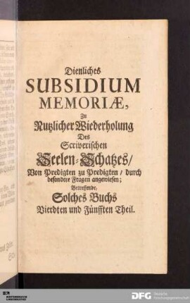Titelblatt [betreffend den Vierdten und Fünfften Theil]