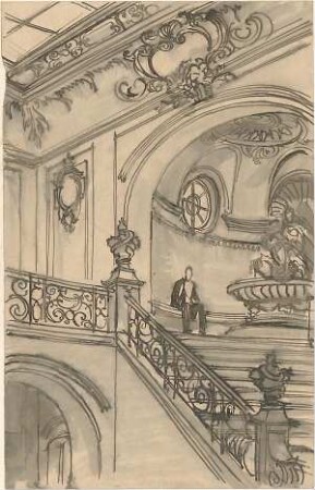 Pfann, Paul; Perspektivische Zeichnungen - Treppe mit Geländer (Perspektive)