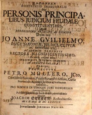 Diss. inaug. de personis principalibus, iudicium feudale constituentibus