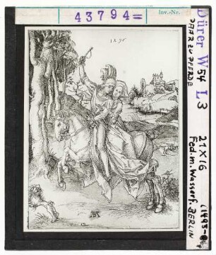 Albrecht Dürer: Paar zu Pferd. Feder mit Wasserfarbe. Berlin