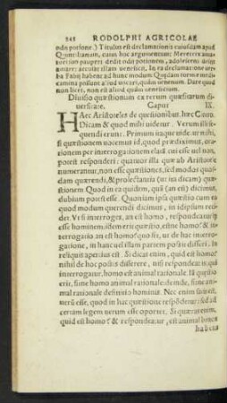 Divisio quaestionum ex rerum quaesitarum diversitate. Caput IX.