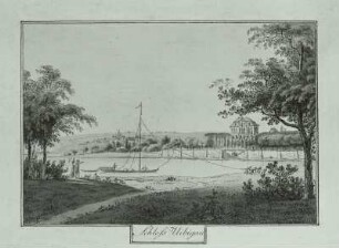 Schloss Uibigau : Dresden-Übigau, Treideln auf der Elbe vor Schloss Übigau