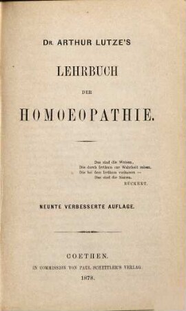Dr. Arthur Lutze's Lehrbuch der Homoeopahie