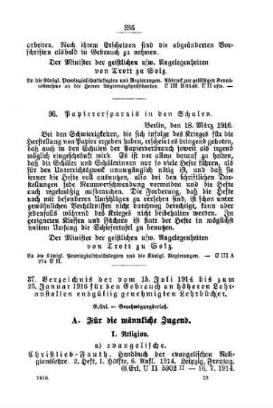 Papierersparnis in den Schulen : [C. Allgemeine Angelegenheiten der Unterrichtsanstalten]