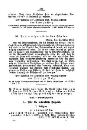 Papierersparnis in den Schulen : [C. Allgemeine Angelegenheiten der Unterrichtsanstalten]