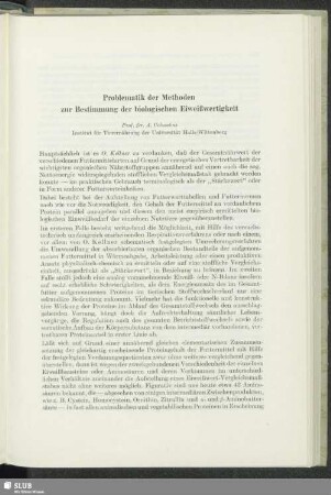 Problematik der Methoden zur Bestimmung der biologischen Eiweißwertigkeit