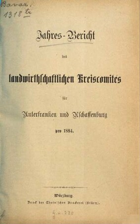 Jahres-Bericht des Landwirtschaftlichen Kreiscomités. 1884