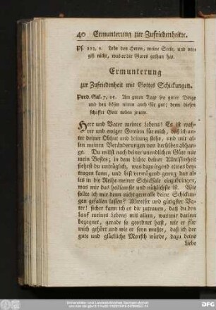 [14)] Ermunterung zur Zufriedenheit mit Gottes Schickungen.
