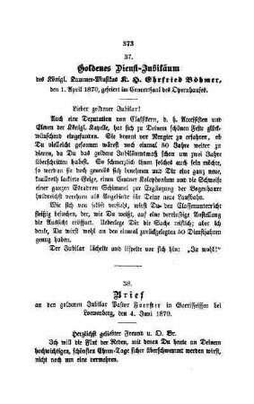 37. Goldenes Dienst-Jubiläum des Königl. Kammer-Musikus K. H. Ehrfried Böhmer