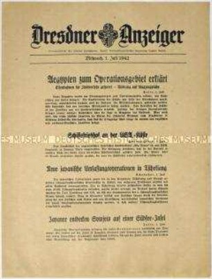 Nachrichtenblatt "Dresdner Anzeiger" u.a. zu japanischen Angriffen auf China
