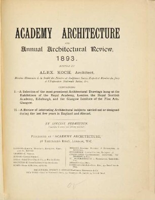 Academy architecture and annual architectural review. 5. 1893
