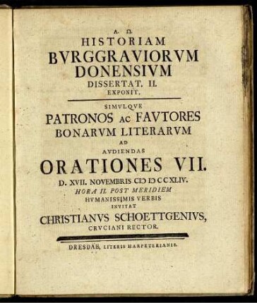 Historia Burggraviorum Donensium. Dissertat. II.