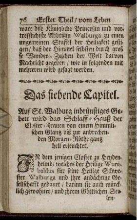 Das siebende Capitel. Auf St. Walburg inbrünstiges Gebett wird das Schlaff-Hauß der Closter-Frauen [...]