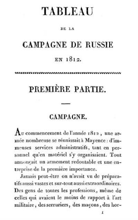 Première Partie. Campagne.