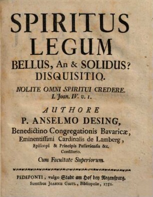 Spiritus Legum Bellus, An & Solidus? Disquisitio