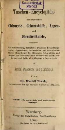 Taschen-Encyclopädie der practischen Chirurgie, Geburtshilfe, Augen- & Ohrenheilkunde