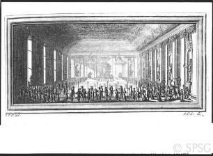 Berlin, Schloss Berlin, Alabastersaal des Großen Kürfürsten, Stich aus Beger (Thesaurias Brandenburgensis), Schlossbibliothek.