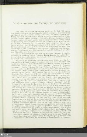 Vorkommnisse im Schuljahre 1908/1909