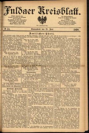 Erste Ausgabe vom Samstag, den 25. Juni 1898.