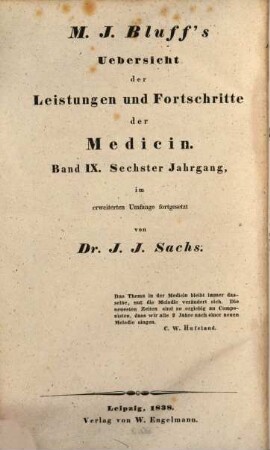 Repertorisches Jahrbuch für die Leistungen der gesammten Heilkunde. 6, [6]. 1837 (1838)