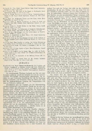 835-837 [Rezension] Gerhardsson, Birger, Memory and manuscript