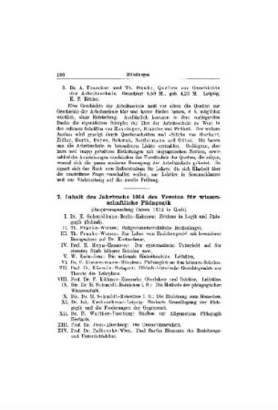 Inhalt des Jahrbuchs 1914 des Vereins für wissenschaftliche Pädagogik