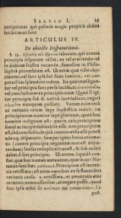 Articulus IV. De obiecto Disputationis.