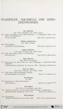 Ölgemälde, Aquarelle und Handzeichnungen (Nr. 807-947)