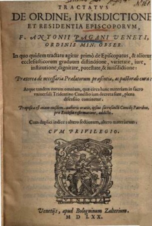 Tractatus de ordine, iurisdictione et residentia episcoporum