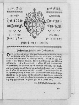 41tes Stück, Ausgabe vom 11. October 1775