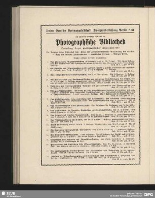 Werbung: Photographische Bibliothek, Union Deutsche Verlagsgesellschaft Zweigniederlassung Berlin