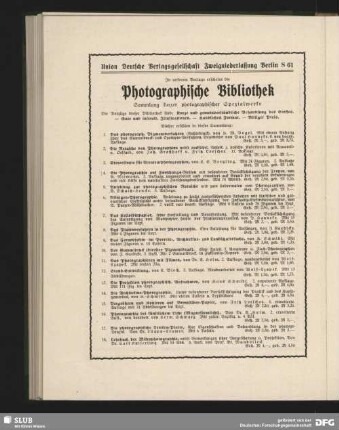 Werbung: Photographische Bibliothek, Union Deutsche Verlagsgesellschaft Zweigniederlassung Berlin