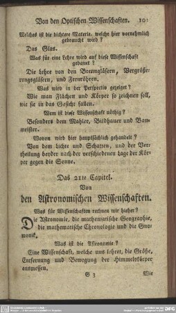 Das 21te Capitel. Von den Astronomischen Wissenschaften