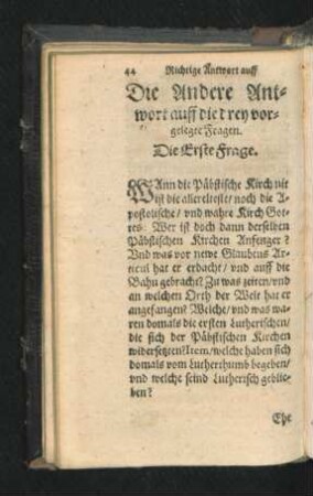 Die Andere Antwort auff die drey vorgelegte Fragen.