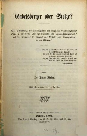 Gabelsberger oder Stolze?