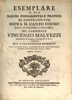 Esemplare O Sia Saggio Fondamentale Pratico Di Contrappunto Sopra Il Canto Fermo, 1
