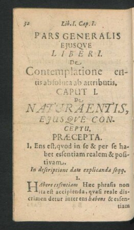 Caput I. De Natura Entis, Eiusque Conceptu.