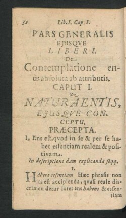 Caput I. De Natura Entis, Eiusque Conceptu.