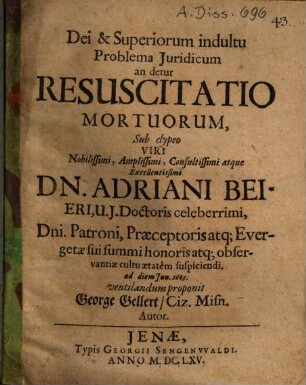 Problema iuridicum an detur resuscitatio mortuorum