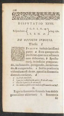 Disputatio XXVII. ... De Officio Iudicis.