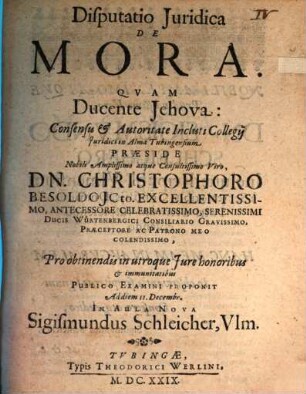 Diss. iur. de mora