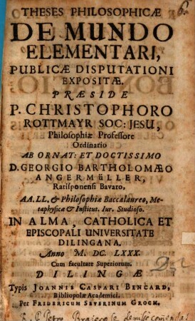 Theses Philosophicae De Mundo Elementari