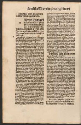 Prologus beati Hieronymi in Marcum Evangelistam.