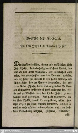 Vorrede des Auctoris. An den Jesus-liebenden Leser