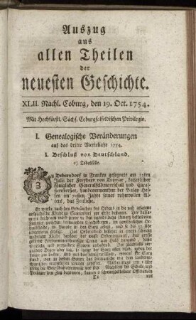 XLII. Nachl. Coburg, den 19. Oct. 1754.