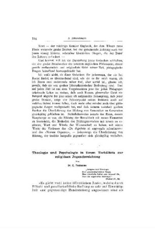 Theologie und Psychologie in ihrem Verhältnis zur religiosen Jugenderziehung