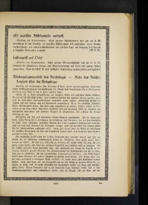 Wiederzusammentritt des Reichstags. - Rede des Reichskanzlers über die Kriegslage.