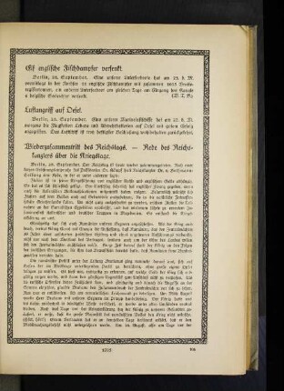 Wiederzusammentritt des Reichstags. - Rede des Reichskanzlers über die Kriegslage.
