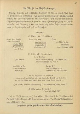 Aufschrift der Postsendungen